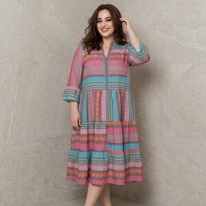 SHEIN Pink and Green 3/4 Sleeve Sundress